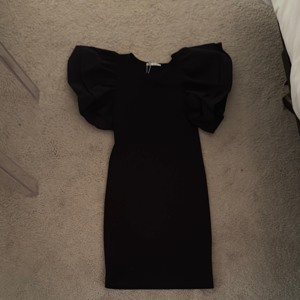Elegant Black Puff Sleeve Dress